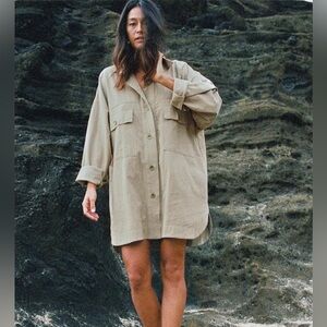 OZMA of California Audrey Oversized Shirt Jacket Cotton Light Green Size Medium